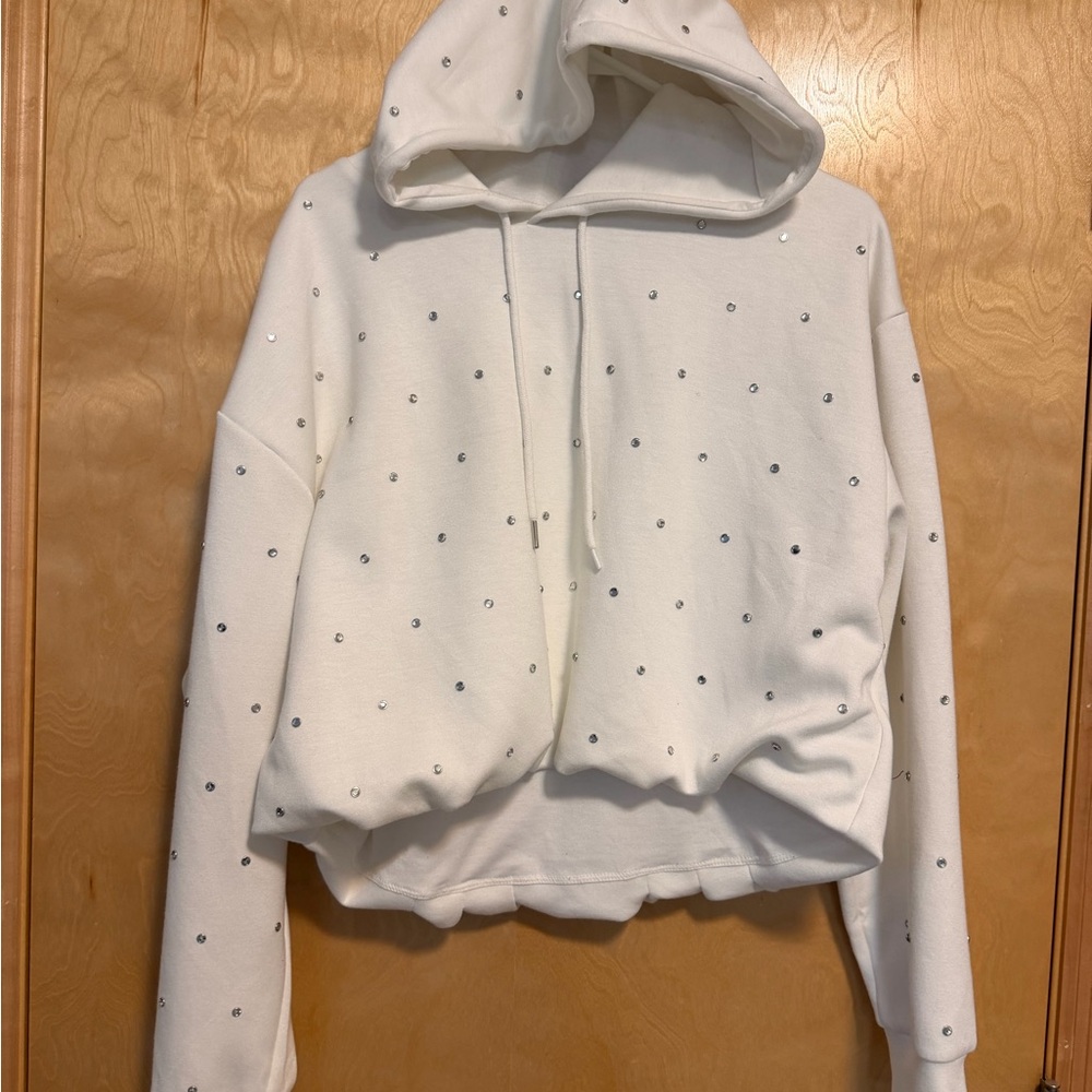 Bar III
Women's Rhinestone-Embellished Bubble-Hem Hoodie, Macy's Exclusive